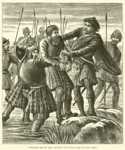 Buccleuch en zijn mannen, beladen met ijzers, zwommen veilig de rivier over door English School